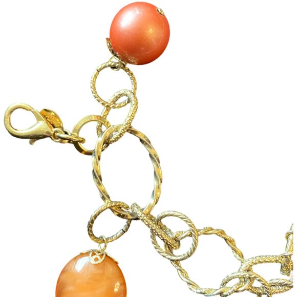 Gold Colored Chain Bracelet with Amber Beads, Nouvelle Bijoux (Made in Italy) - Picture 2 of 7